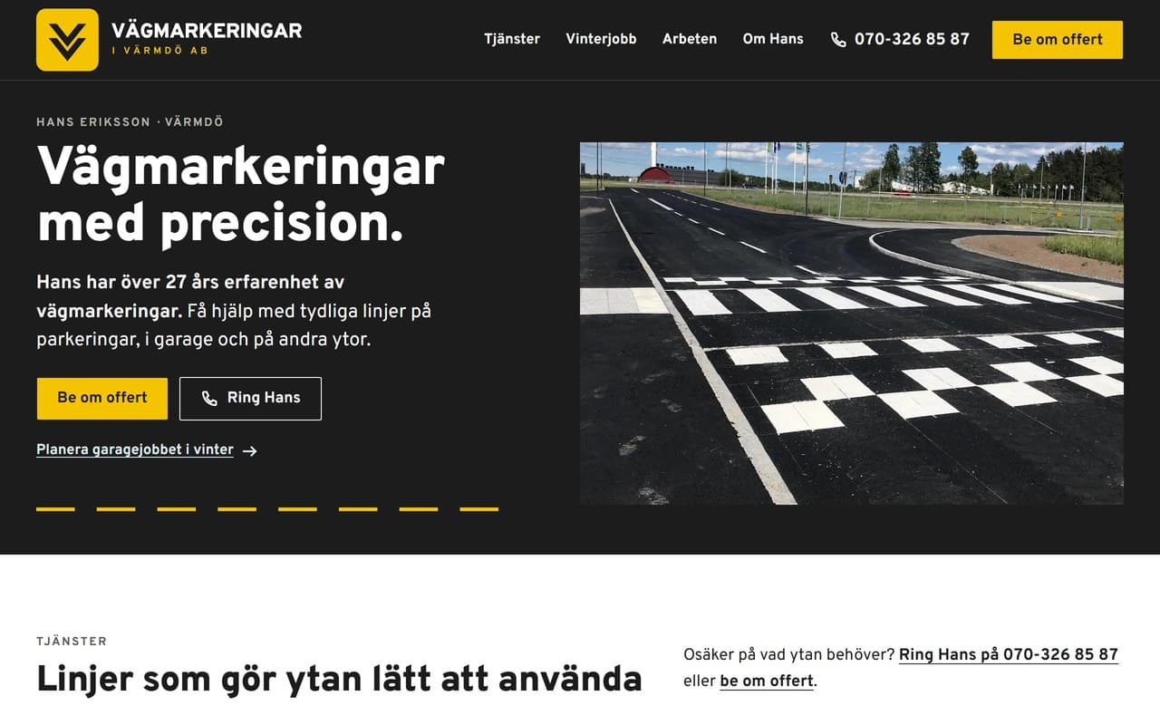 Förhandsvisning av Vägmarkeringar i Värmdös hemsida
