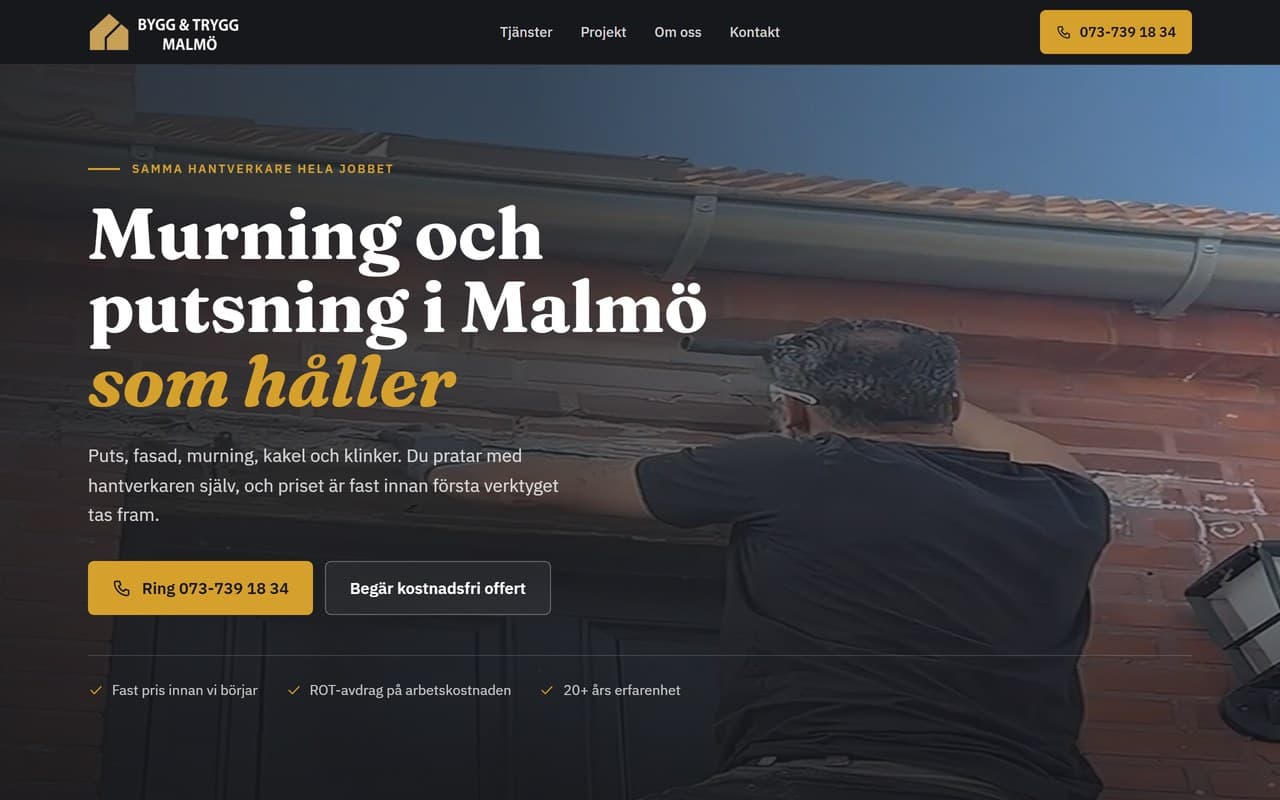 Förhandsvisning av Bygg & Tryggs hemsida